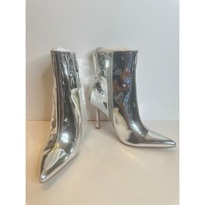 The Drop Womens‎ Silver Mirror Stiletto Heel Pointed Toe Ankle Boots Sz 5.5